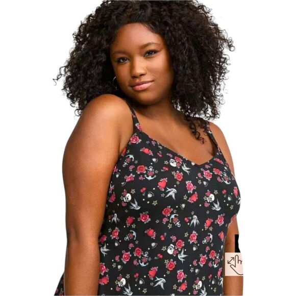 Torrid Plus Size Mini Stretch Challis Skull,Rose,Heart Slip Dress - Picture 4 of 15
